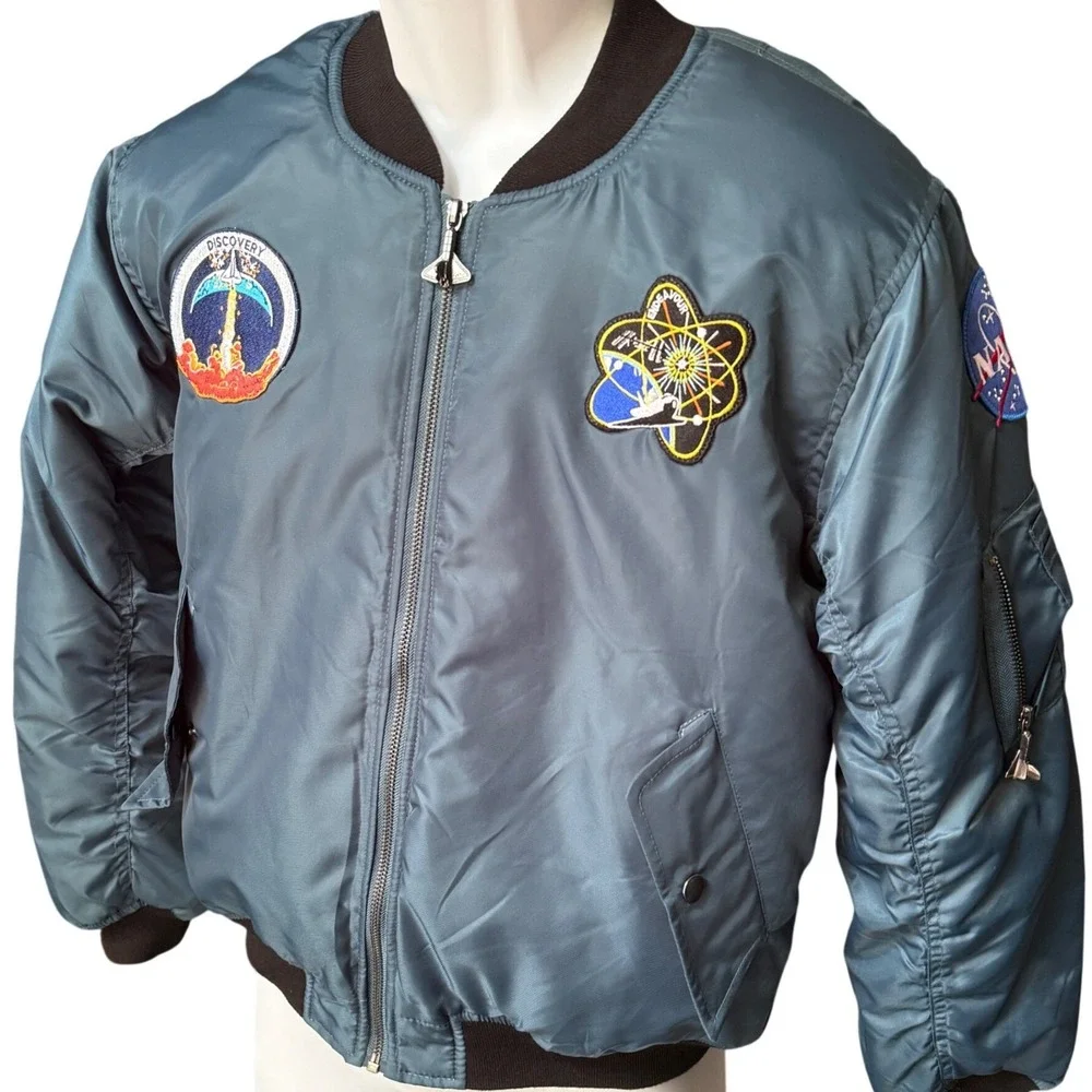 Up and Away Junior Astronaut Jacket Kids XL 14 NASA Space Flight Bomber Blue